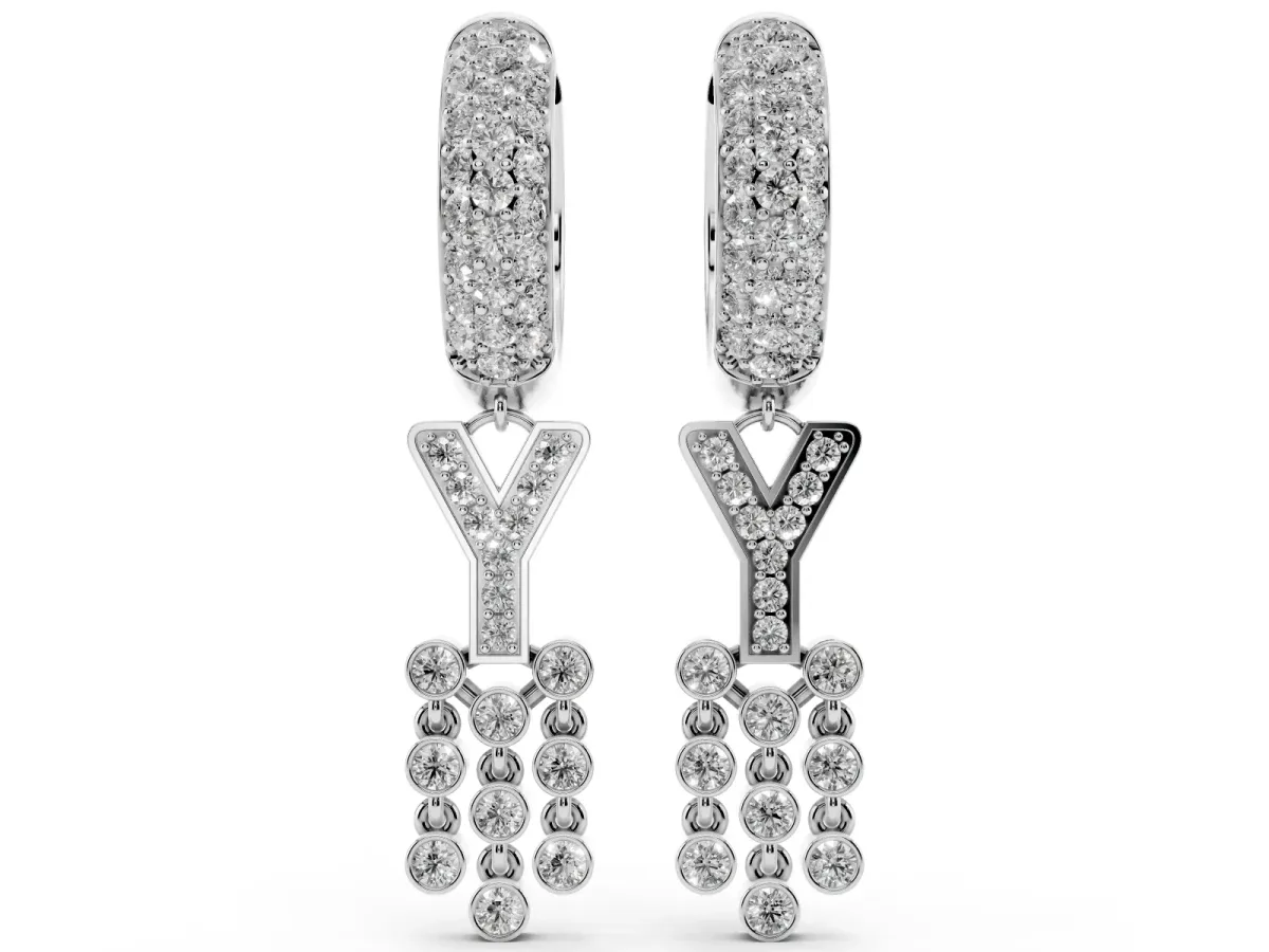 Round Diamond Initial Y Huggie Hoop Earrings Silver
