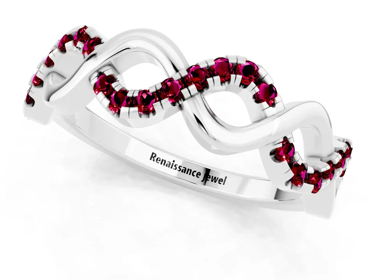 Twist Infinity Round Garnet Band with Pavé Setting White gold
