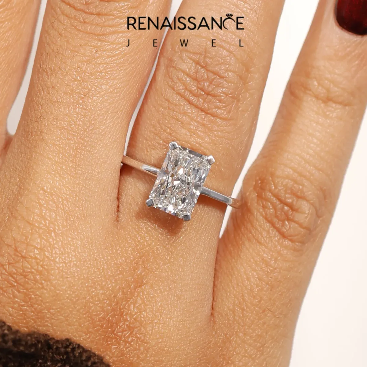 Radiant Cut Cut Solitaire Ring with Four-Prong Setting and Classic Band Platinum