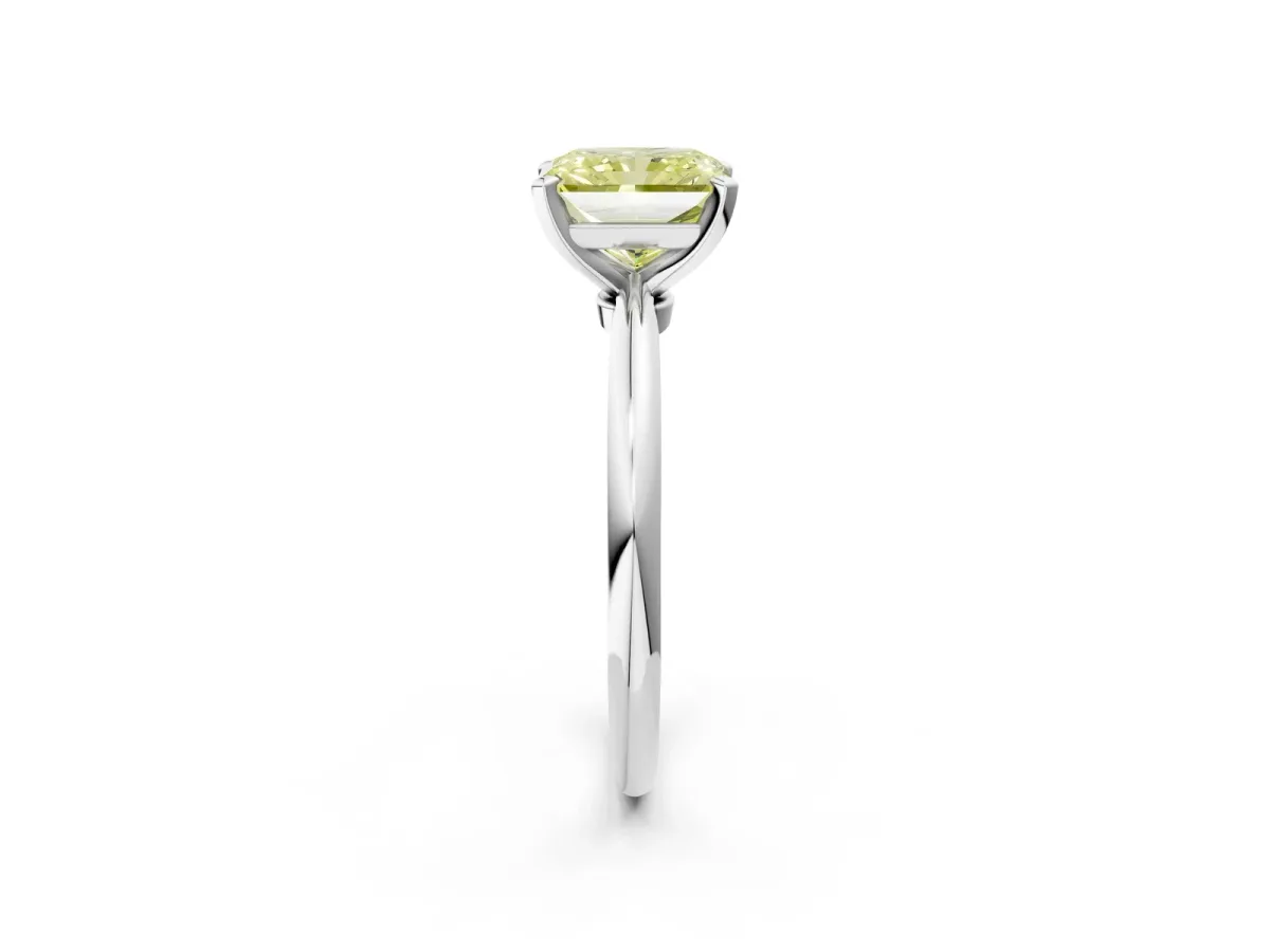 Fancy Yellow Radiant Cut Diamond Solitaire Ring with Six-Prong Setting and Classic Band Silver