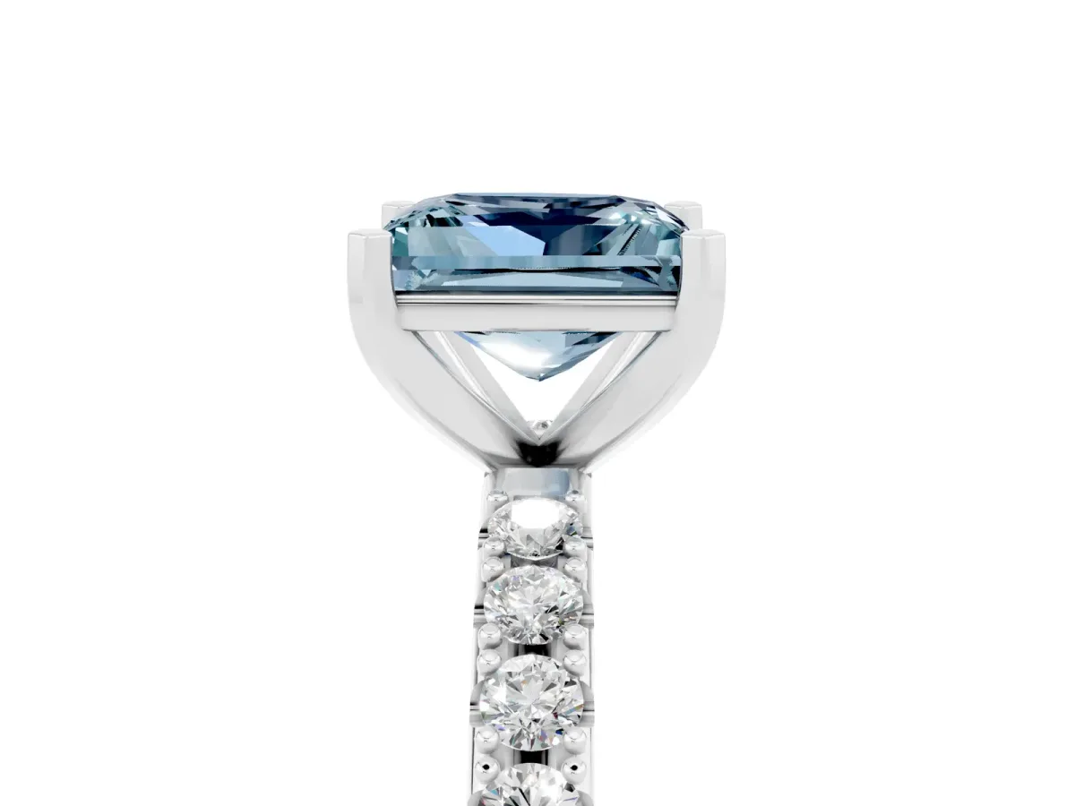 Princess Cut Aquamarine Solitaire Pavé Band with Four-Prong Setting Silver