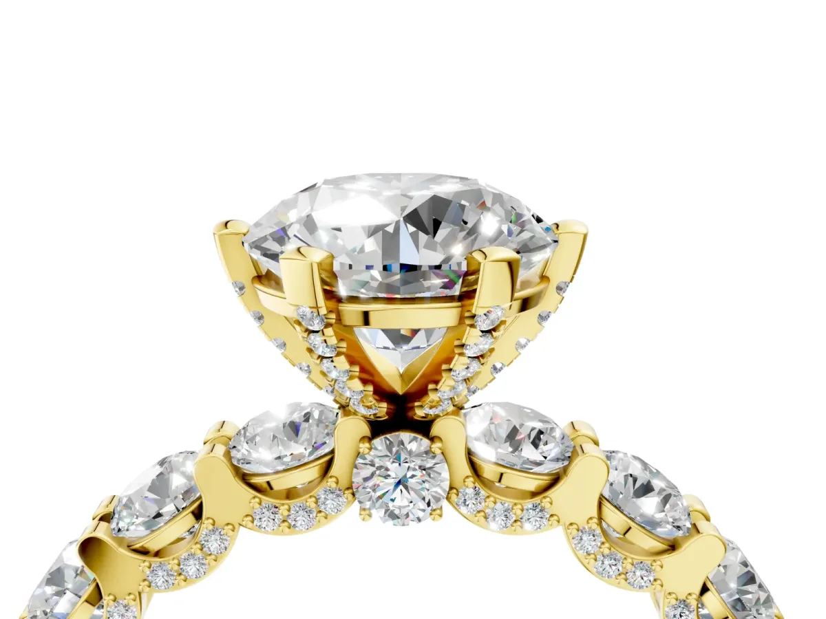 Round Diamond Mens Ring with Graduated Side Stones Yellow gold