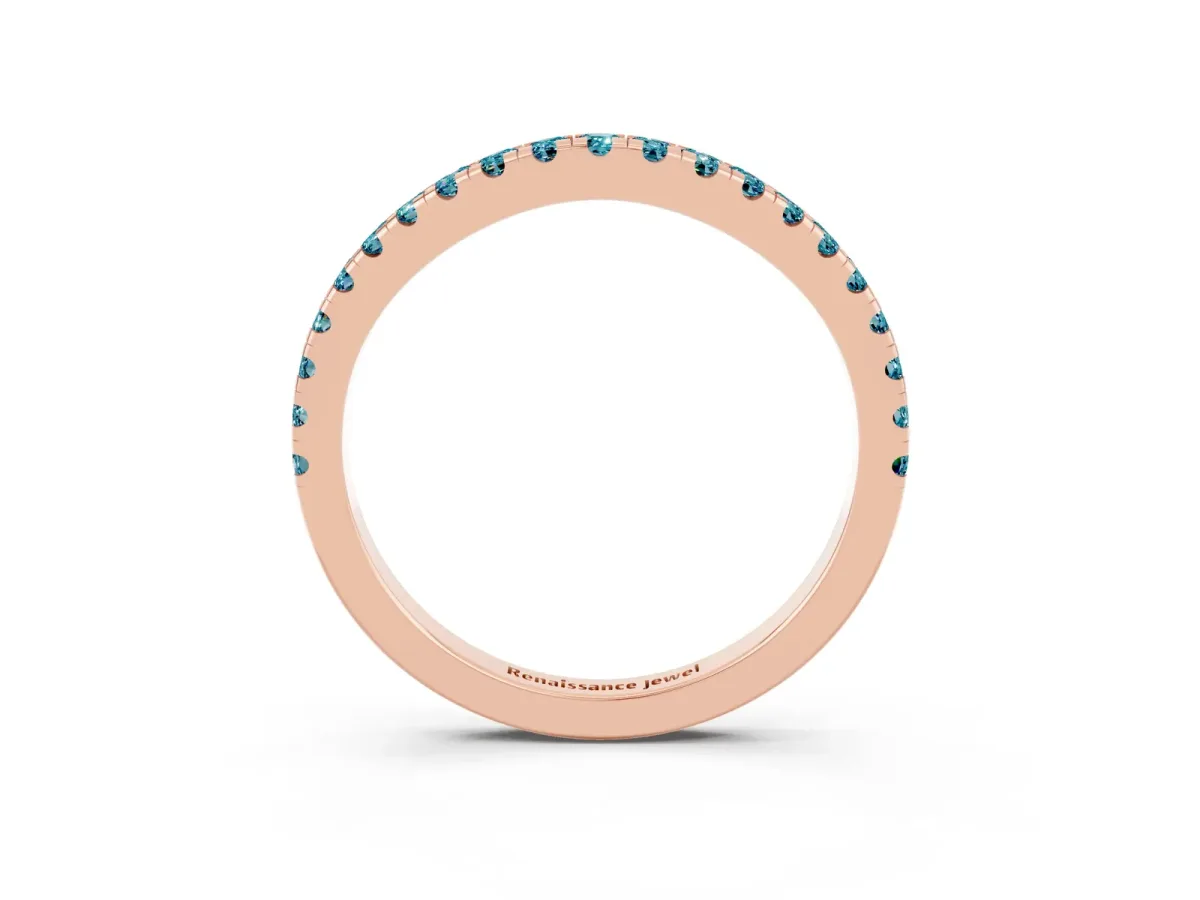 Round Blue Topaz Pavé Half Eternity Band with Shared Prong Setting Rose gold