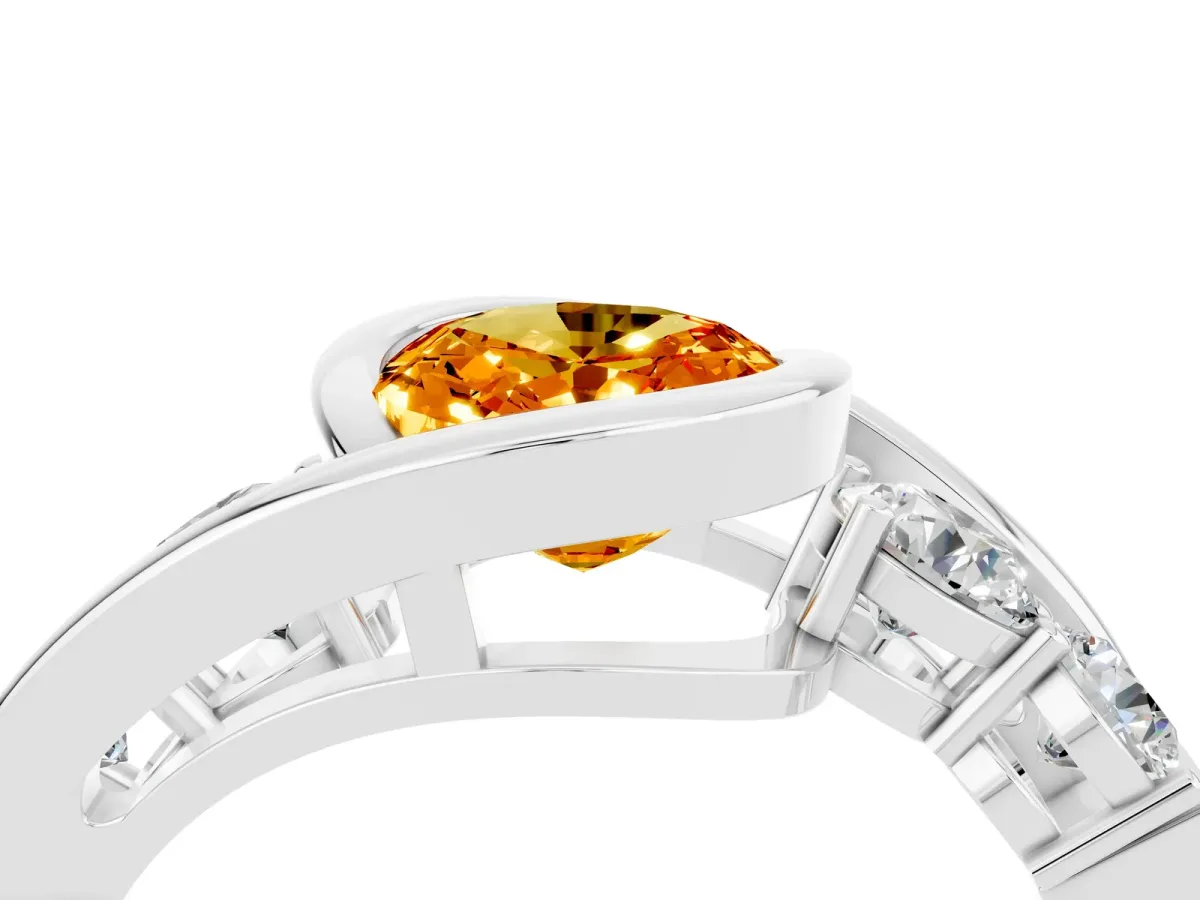 Bezel Set Oval Cut Citrine Bypass Ring with Round Accents Silver