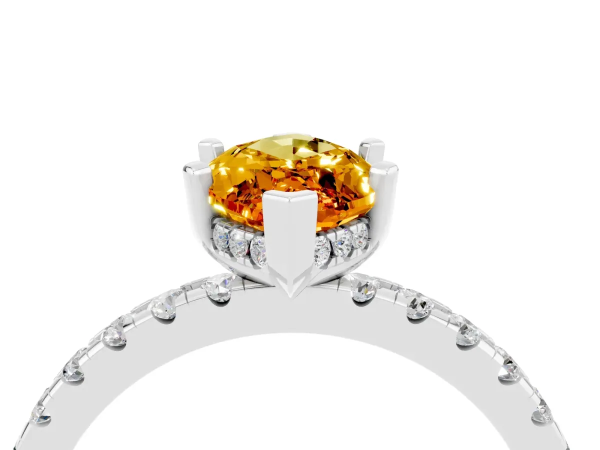 Marquise Cut Citrine Solitaire Ring with Round Pavé Band and Four-Prong Setting Silver