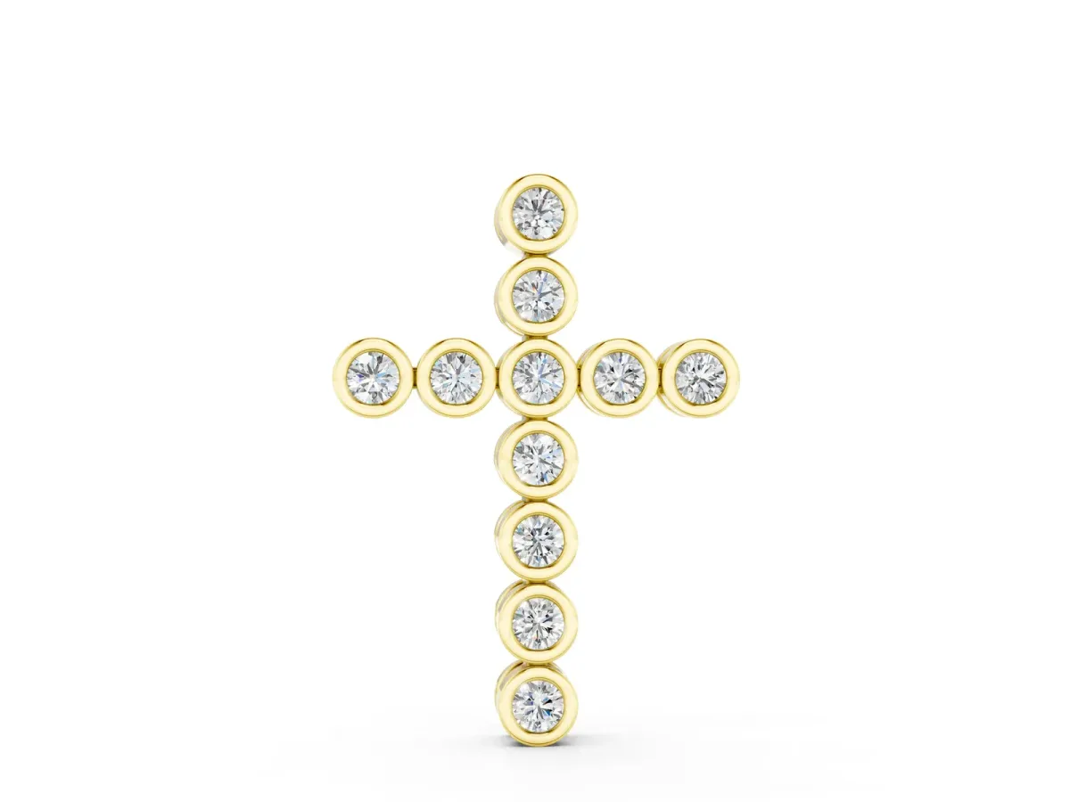 Bezel-Set Round Diamond Cross Pendant Yellow gold