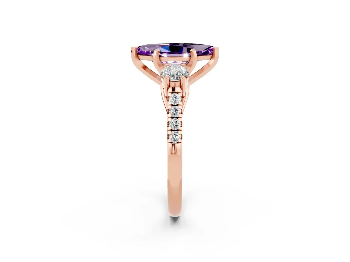 Three-Stone Marquise Cut Amethyst Pavé Band with Four-Prong Setting Rose gold