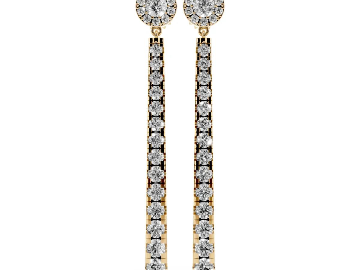 Round Cut Diamond Hinged Graduated Drop Earrings Yellow gold