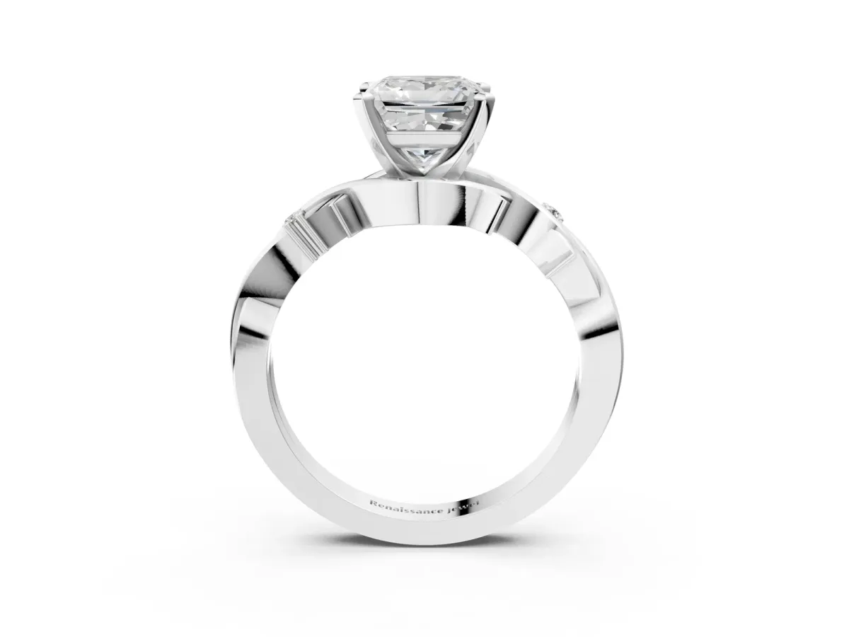 Princess Cut Diamond Solitaire Ring with Twisted Band and Prong Setting Silver
