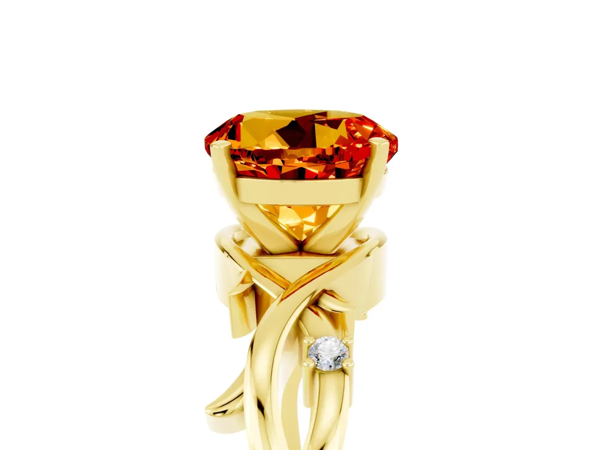 Round Cut Citrine Solitaire Ring with Twisted Band and Prong Setting Yellow gold