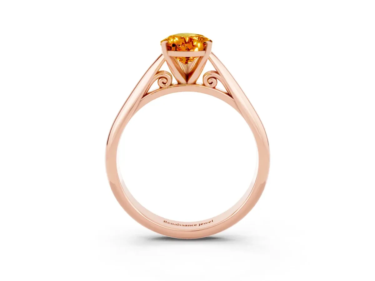 Pear Cut Citrine Solitaire Engagement Ring with Cathedral Setting and Four-Prong Mount Rose gold