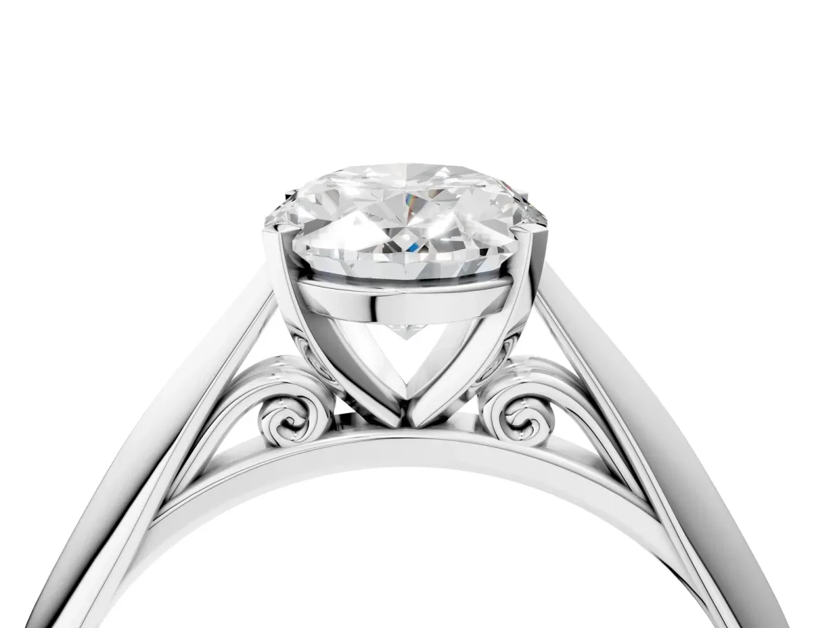 Oval Cut Diamond Solitaire Engagement Ring with Cathedral Setting and Four-Prong Mount White gold
