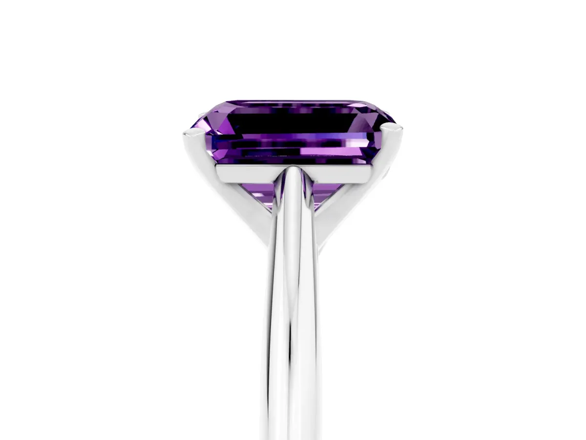 Emerald Cut Amethyst Solitaire Engagement Ring with Cathedral Setting and Four-Prong Mount White gold