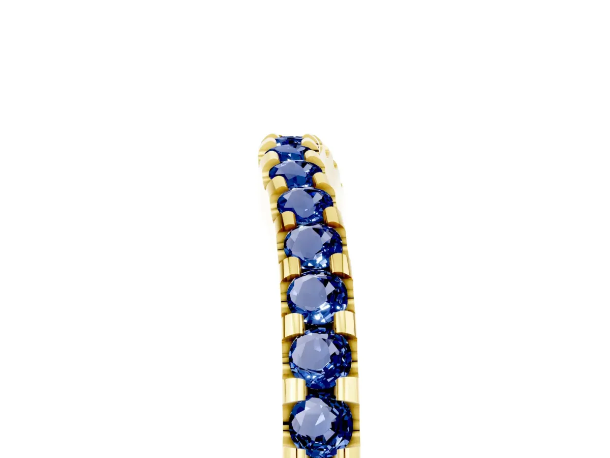 Round Blue Sapphire Pavé Curved Wedding Band Yellow gold