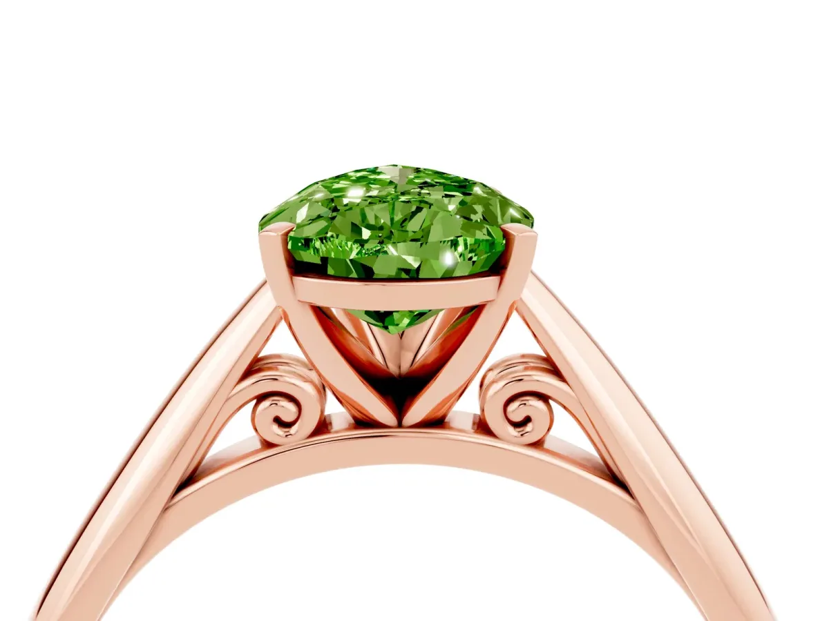 Pear Cut Peridot Solitaire Engagement Ring with Cathedral Setting and Four-Prong Mount Rose gold