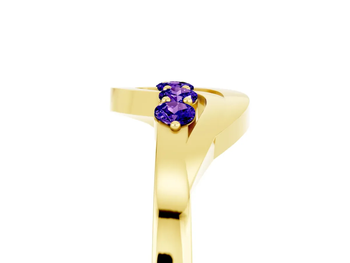 Five-Stone Round Tanzanite Crossover Band with Prong Setting Yellow gold