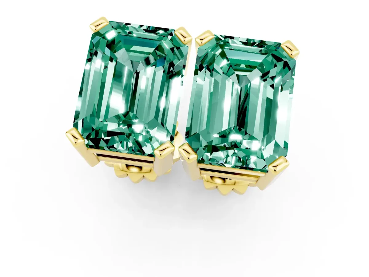 Emerald Cut Green Sapphire Stud Earrings Yellow gold