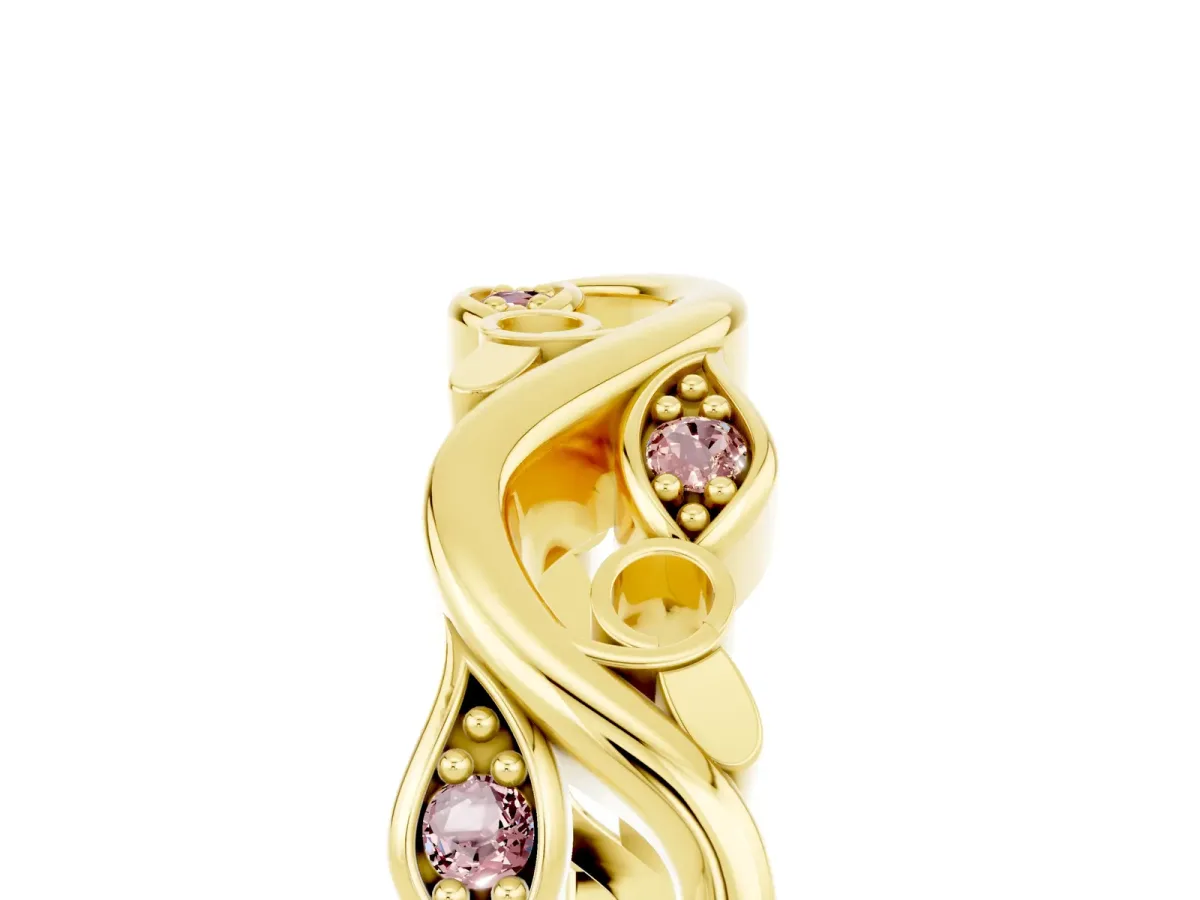 Marquise Morganite Vine Eternity Band with Bezel Setting Yellow gold
