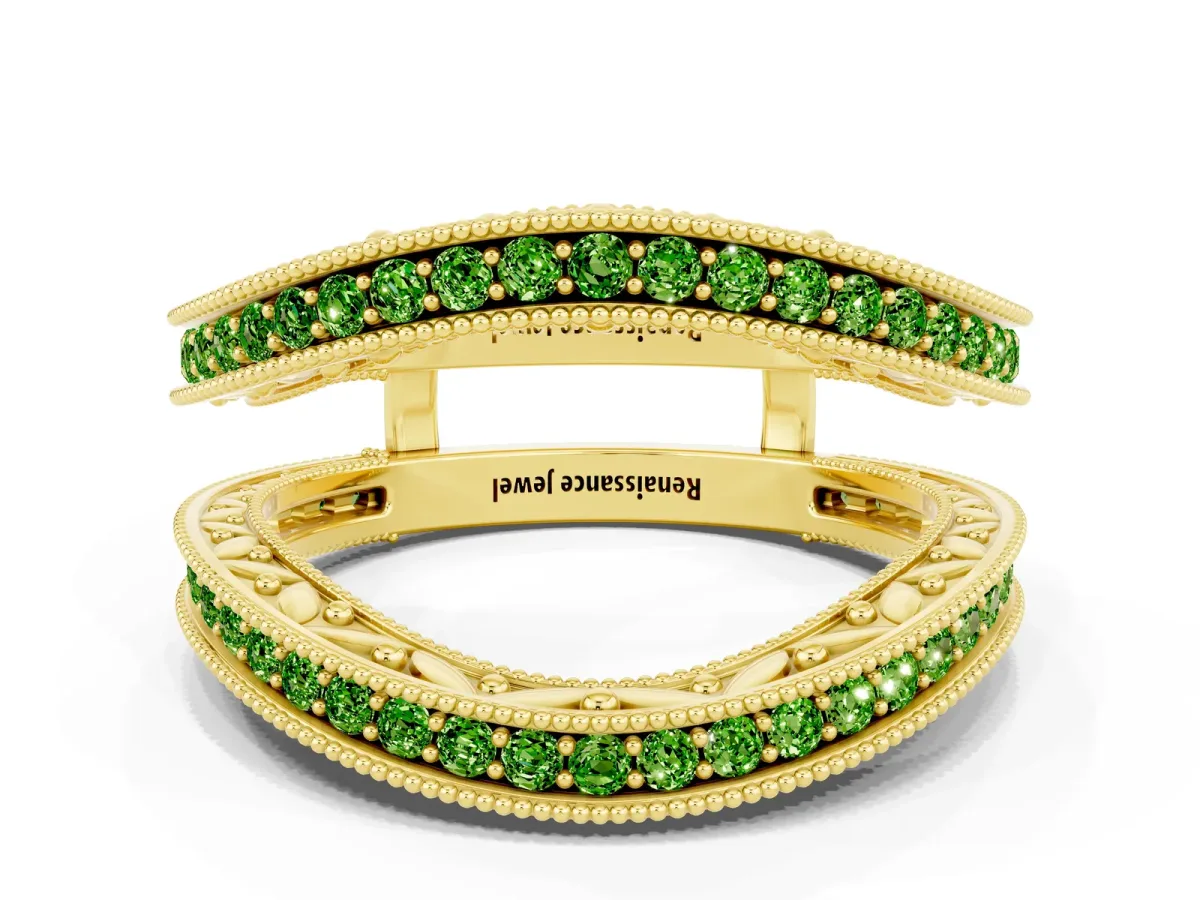 Round Peridot Milgrain Eternity Band with Channel Setting Yellow gold