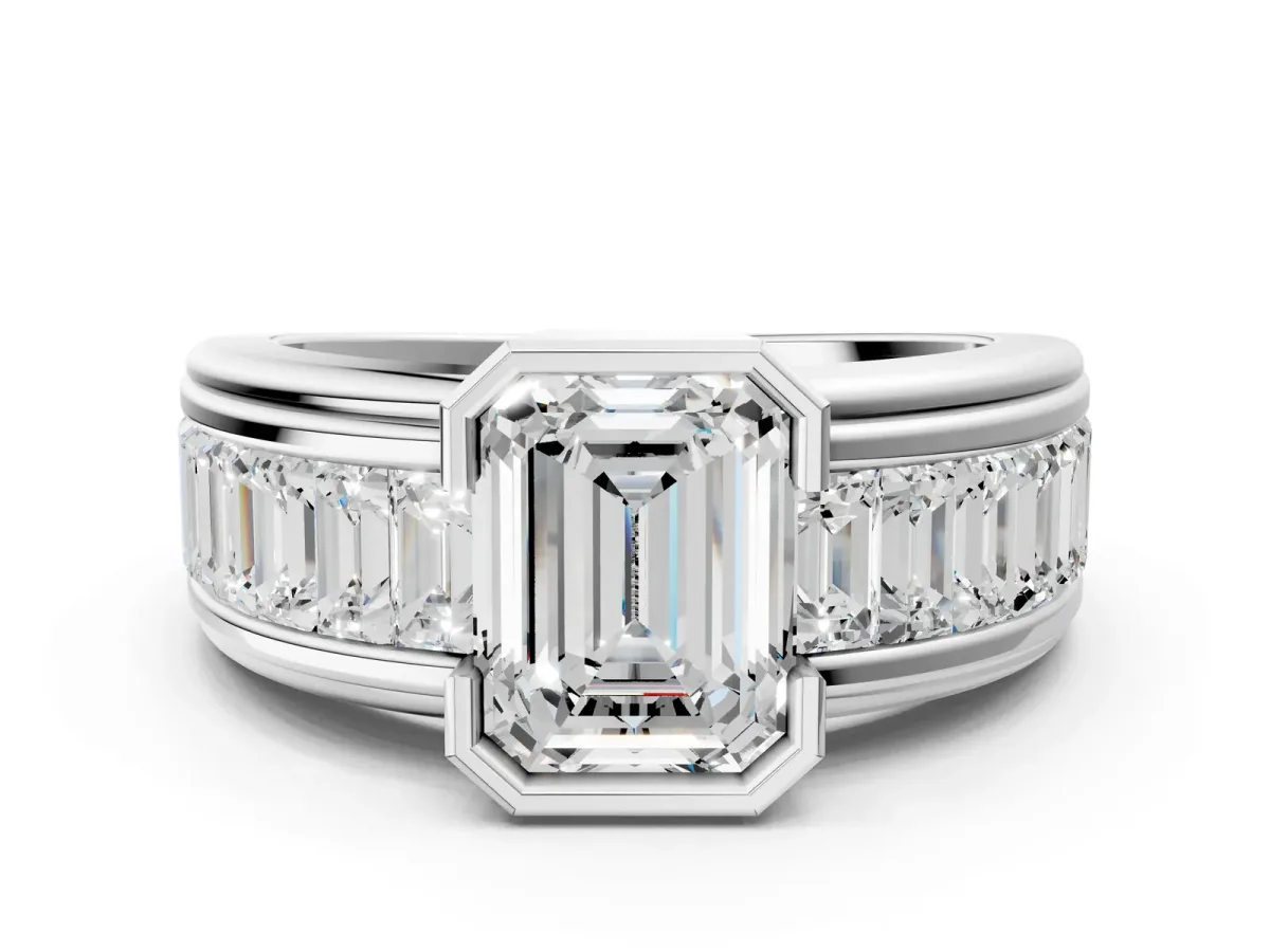Emerald Cut Diamond Side Stone Engagement Ring Platinum