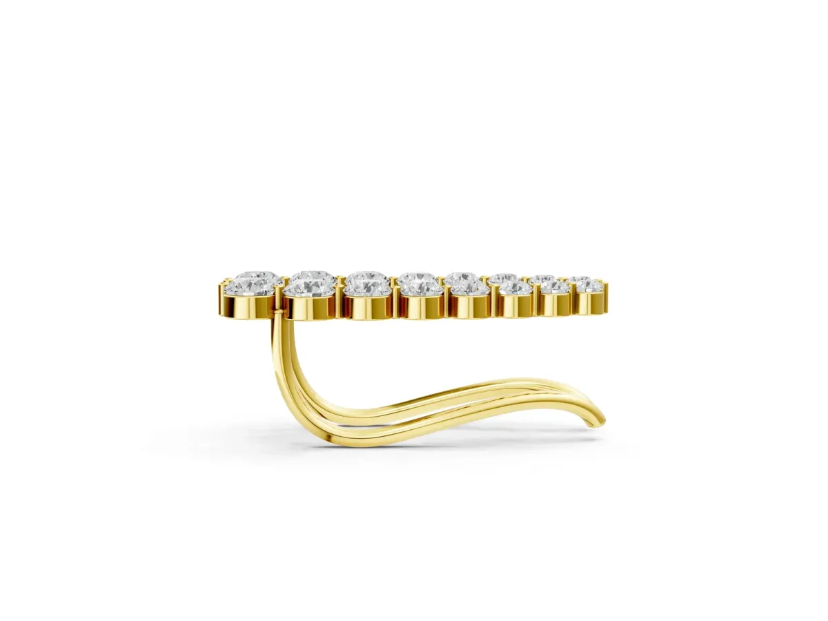 Round Diamond Climber Earrings with Prong Setting on Curved Band Yellow gold