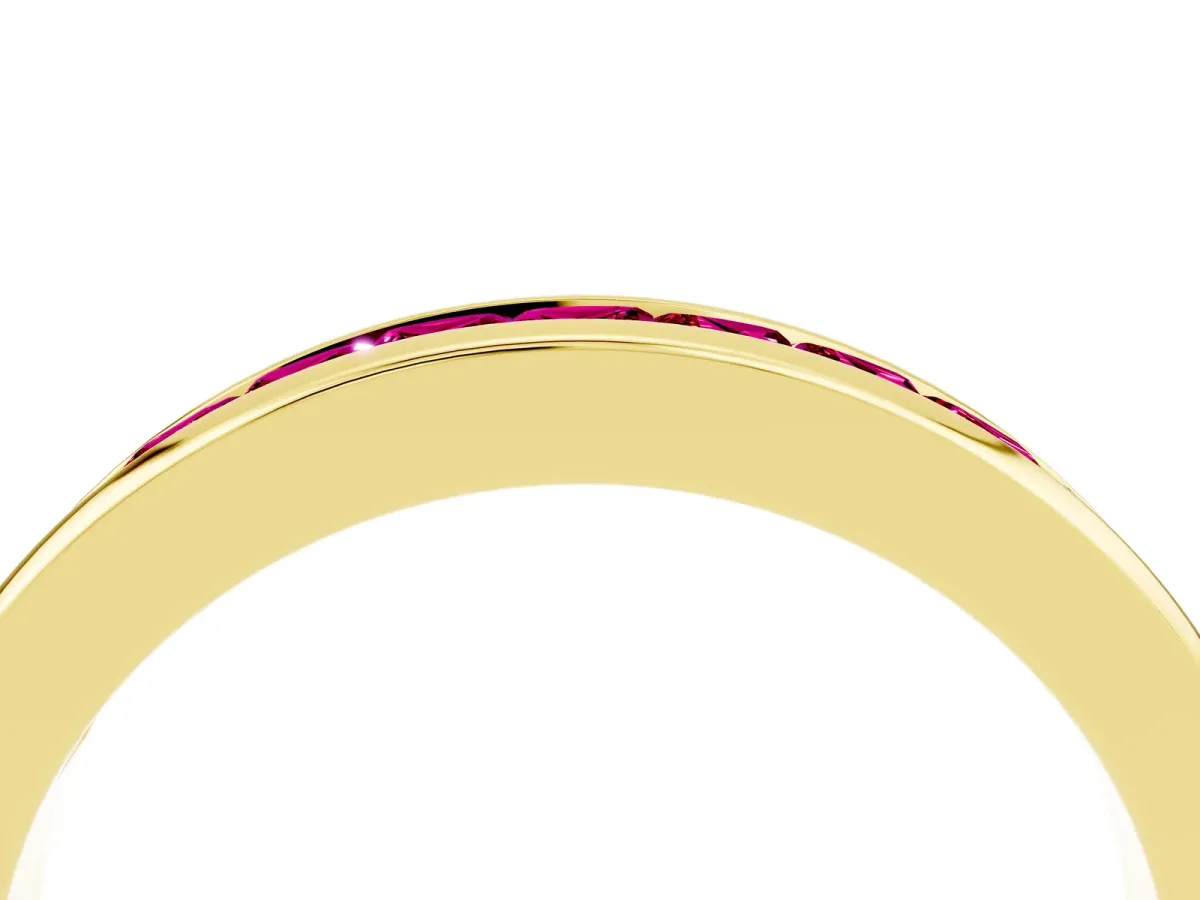 Channel Set Princess Cut Garnet Eternity Band Yellow gold