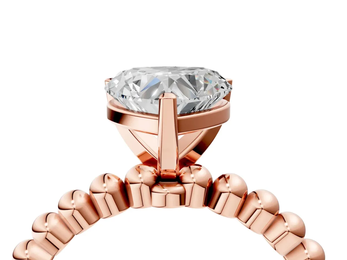 Heart Cut Diamond Solitaire Ring with Beaded Band and Prong Setting Rose gold