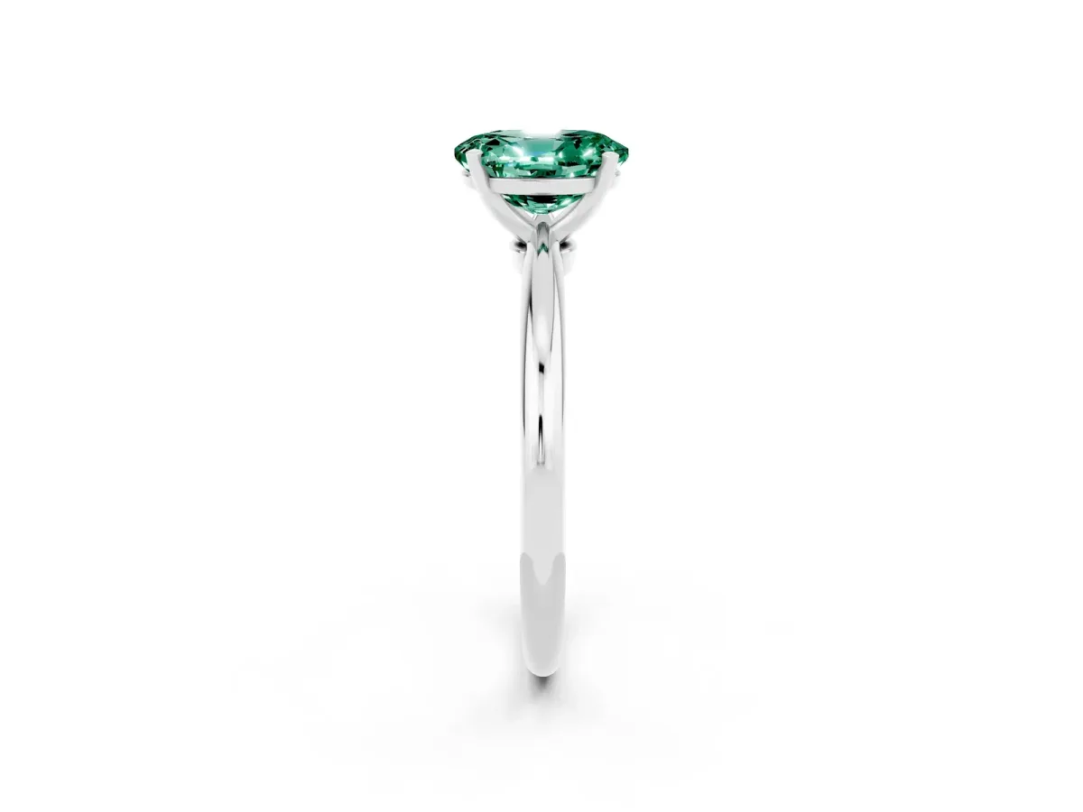 Oval Cut Green Sapphire Solitaire Ring with Six-Prong Setting and Classic Band Silver
