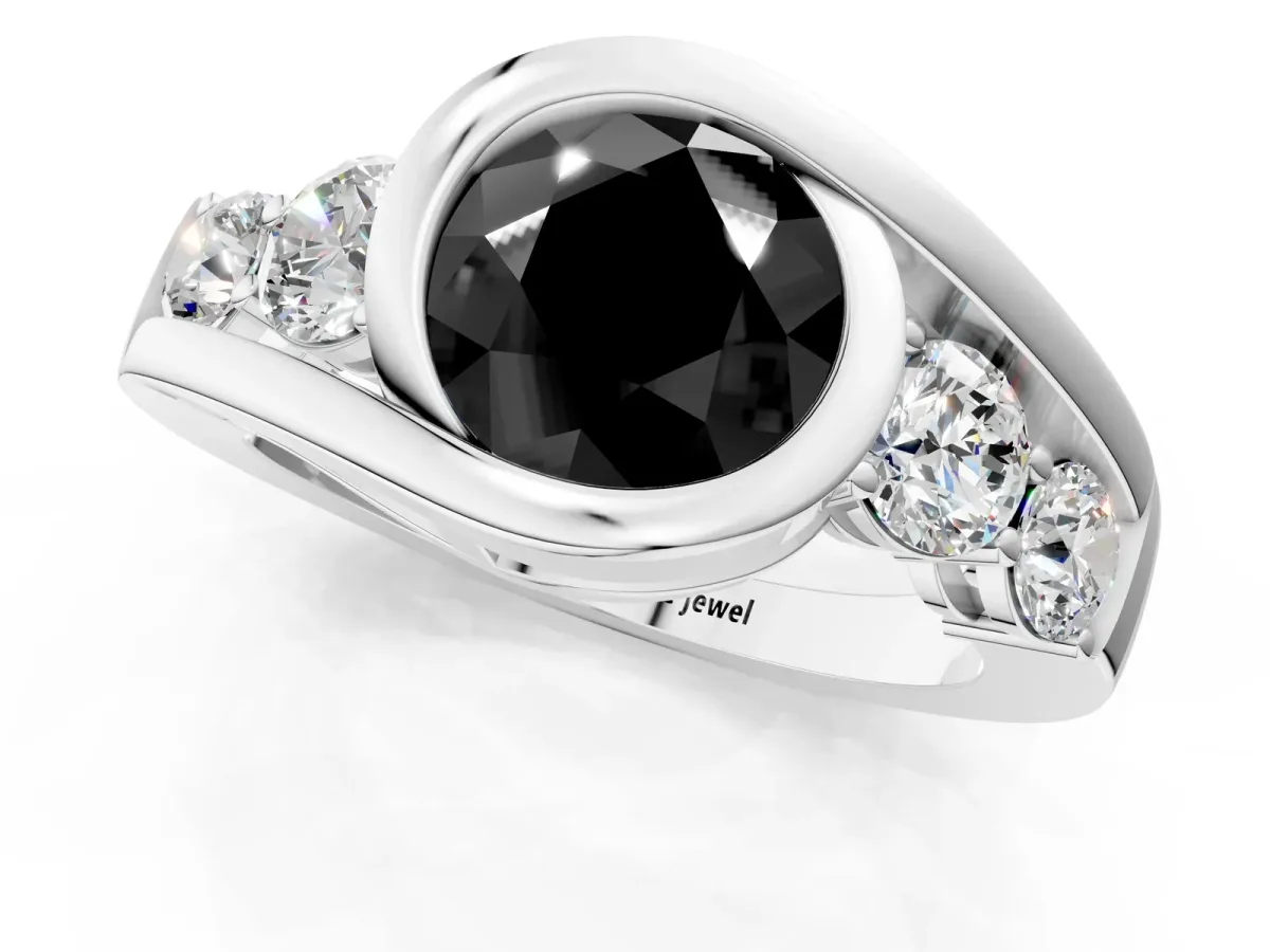 Fancy Black Bezel Set Round Cut Diamond Bypass Ring with Round Accents Platinum