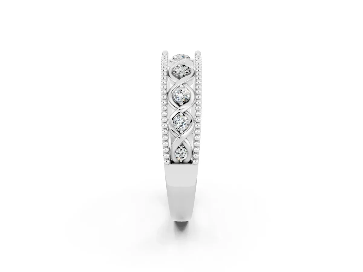 Round Moissanite Twist Milgrain Band with Bezel Setting Platinum