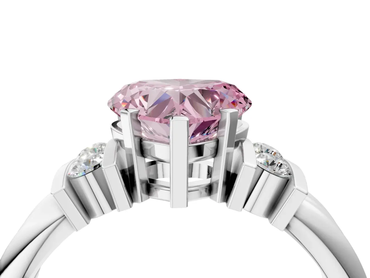 Fancy Pink Heart Cut Cut Three-Stone Channel Set Ring with Bar Prongs Platinum