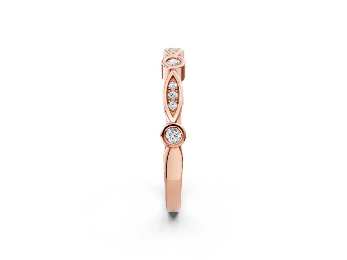 Bezel Set Marquise and Round Diamond Contour Band Rose gold