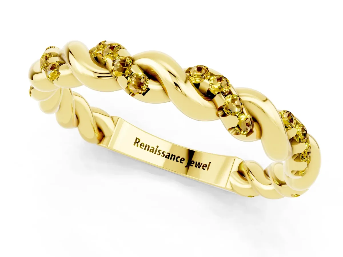 Twisted Pavé Round Yellow Sapphire Eternity Band Yellow gold