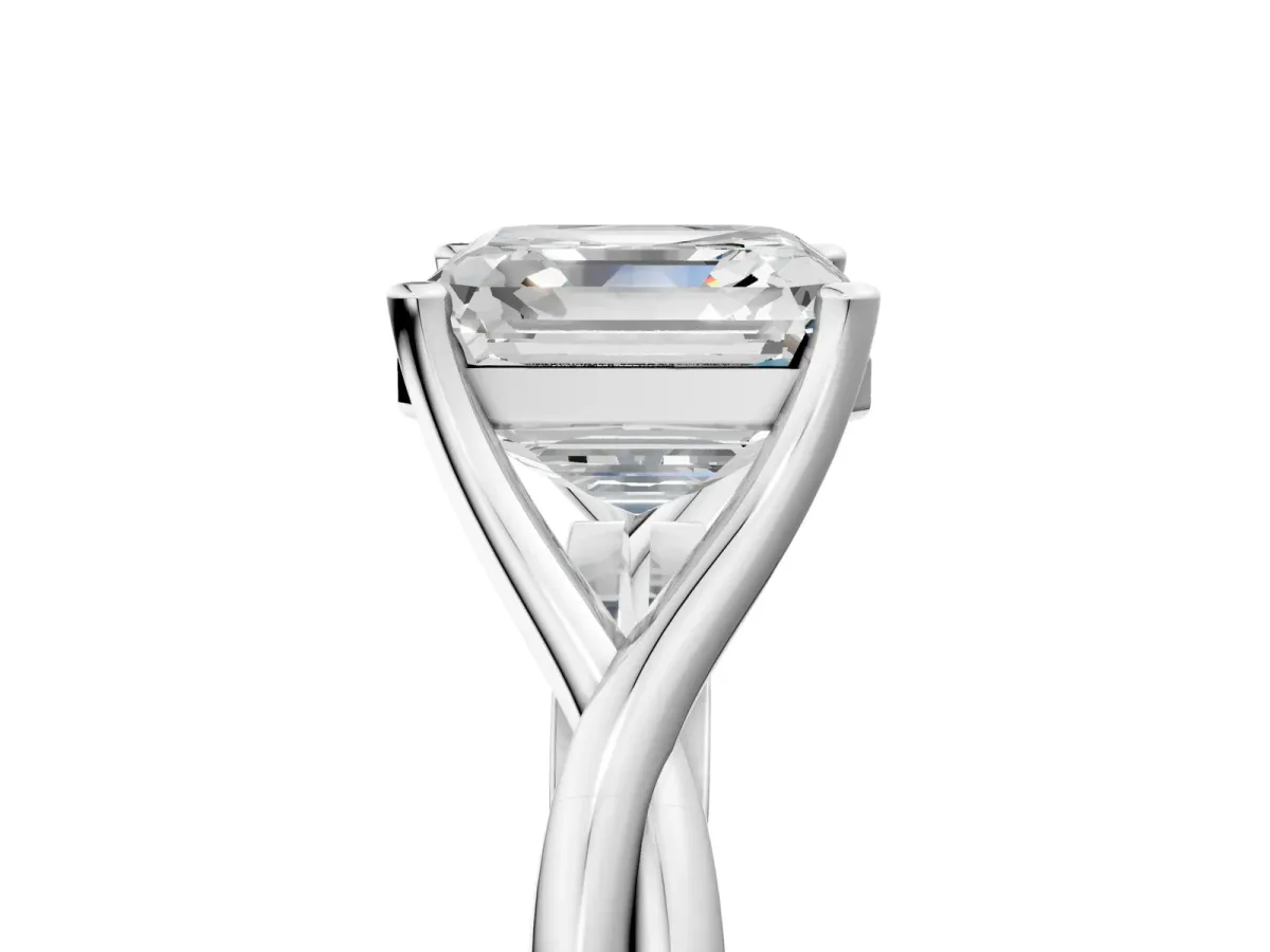 Asscher Cut Diamond Solitaire Twist Band Prong Setting Ring Platinum