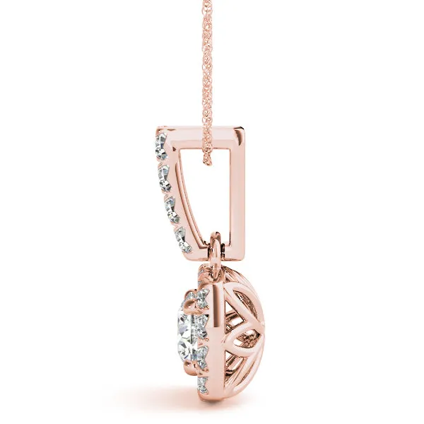 Halo Cushion Cut Diamond Pendant with Four-Prong Setting Rose gold