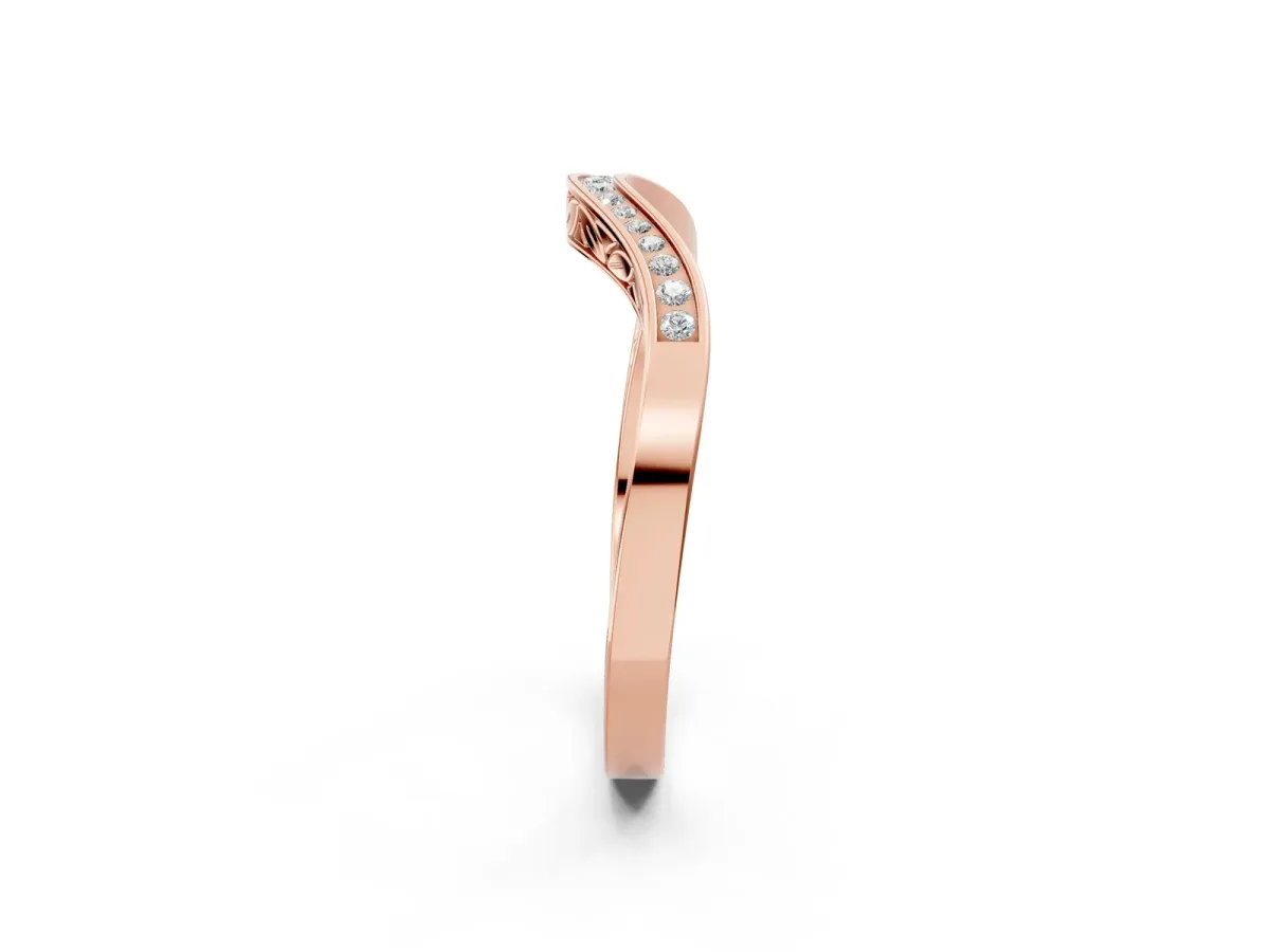 Round Cut Channel Set Wave Band with Pavé Setting Rose gold