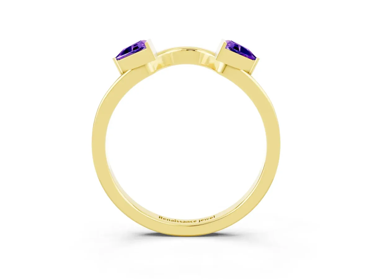 Trillion Tanzanite Open Band Ring with Bezel Setting Yellow gold