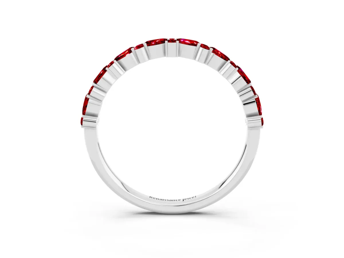 Pear and Round Ruby Wedding Band White gold