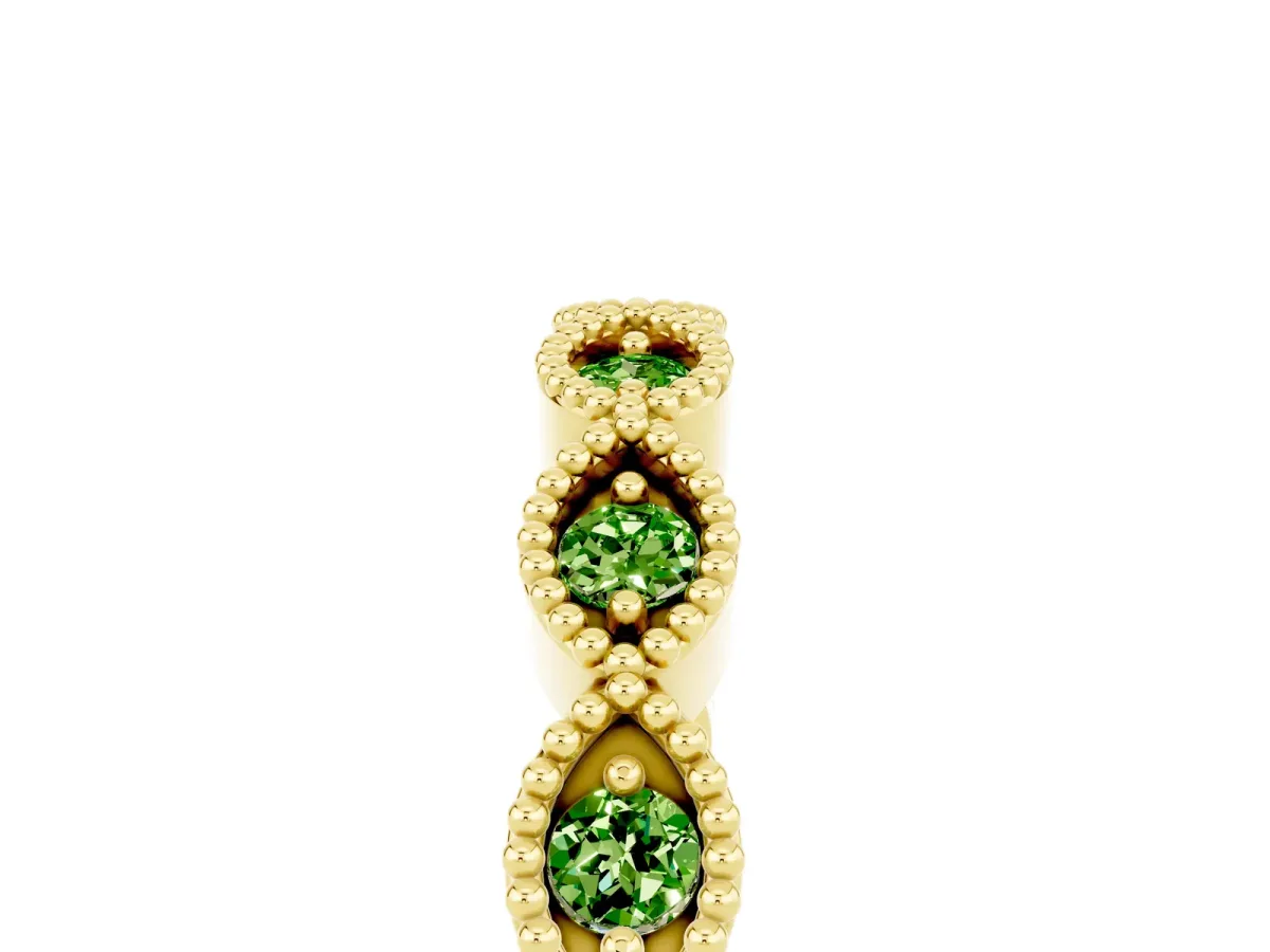Milgrain Marquise Peridot Half Eternity Band with Bezel Setting Yellow gold