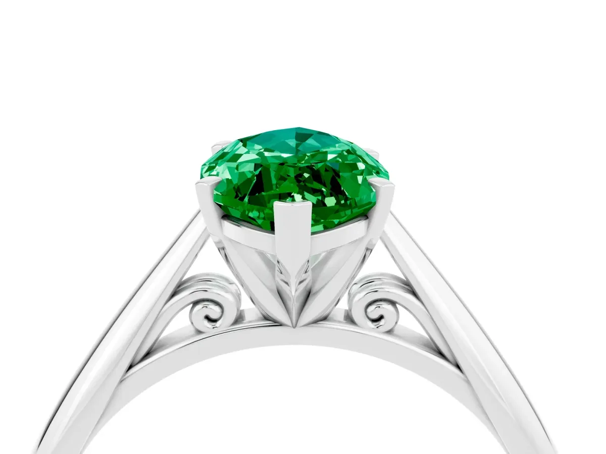 Marquise Cut Emerald Solitaire Engagement Ring with Cathedral Setting and Four-Prong Mount White gold