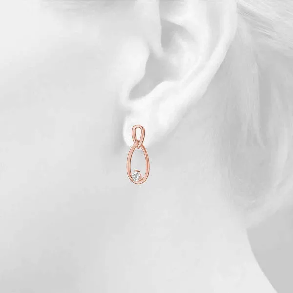 Round Diamond Teardrop Earrings with Bezel Setting and Loop Band Rose gold