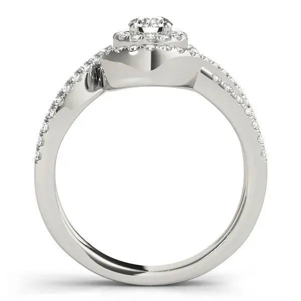 Round Cut Halo Twist Band Solitaire Prong Setting Platinum