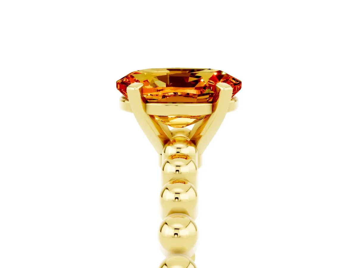 Oval Cut Citrine Solitaire Ring with Beaded Band and Prong Setting Yellow gold