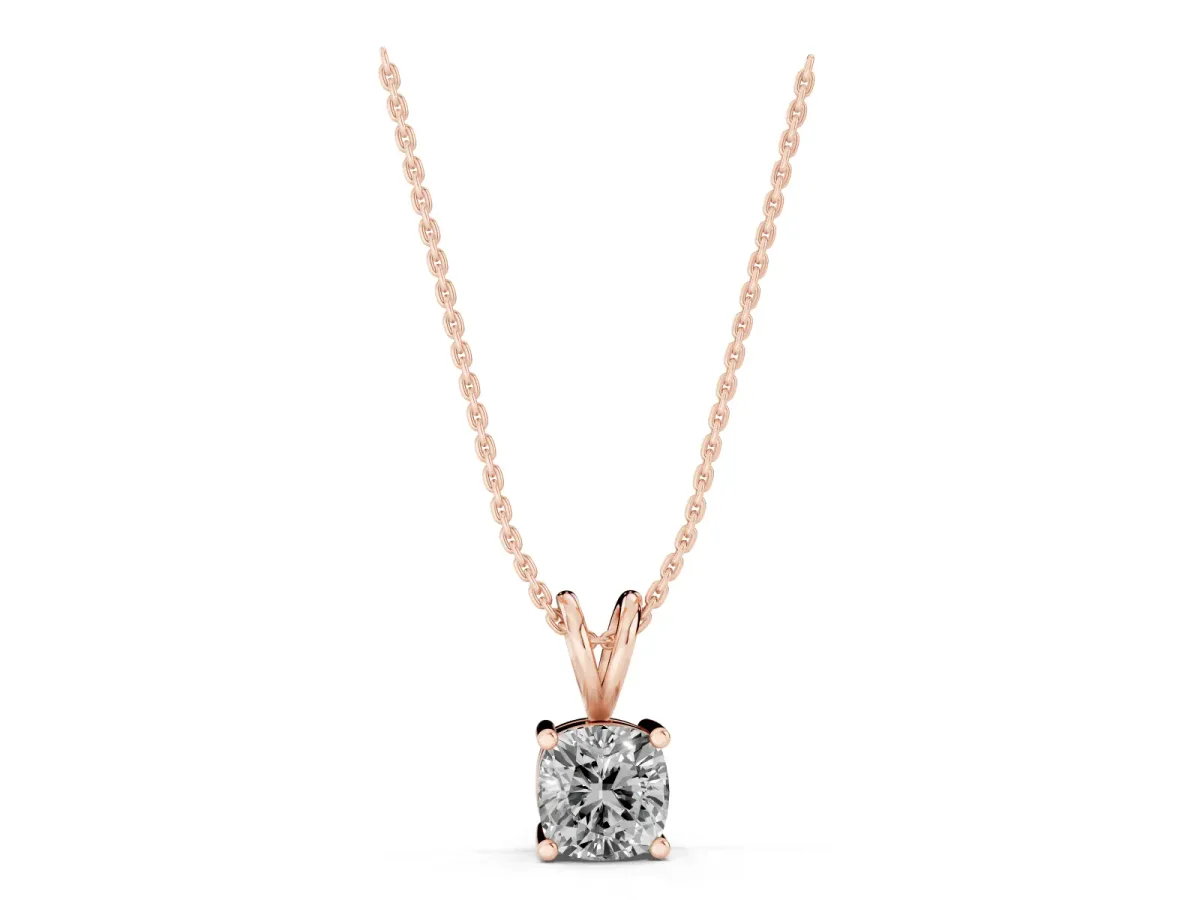 Cushion Solitaire Diamond Prong Pendant Rose gold