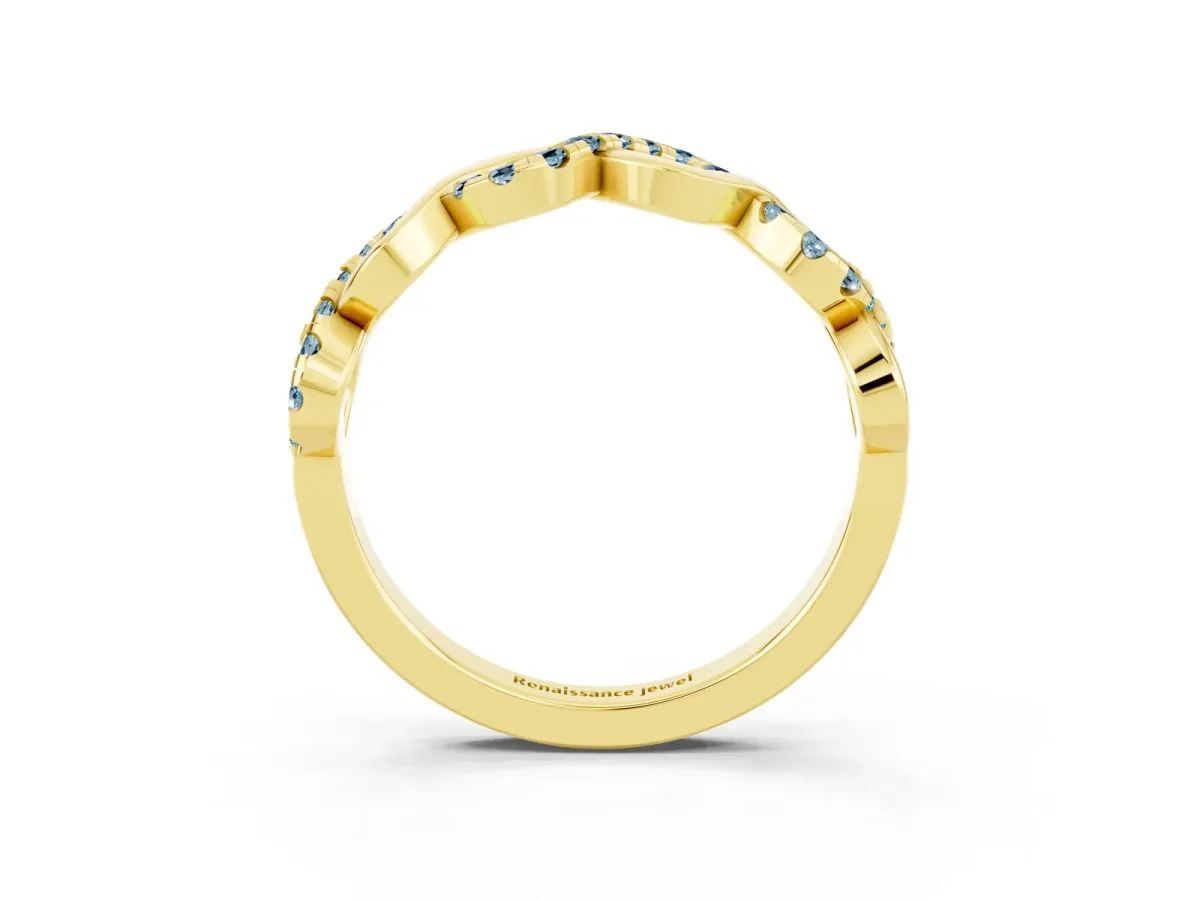 Twist Infinity Round Aquamarine Band with Pavé Setting Yellow gold