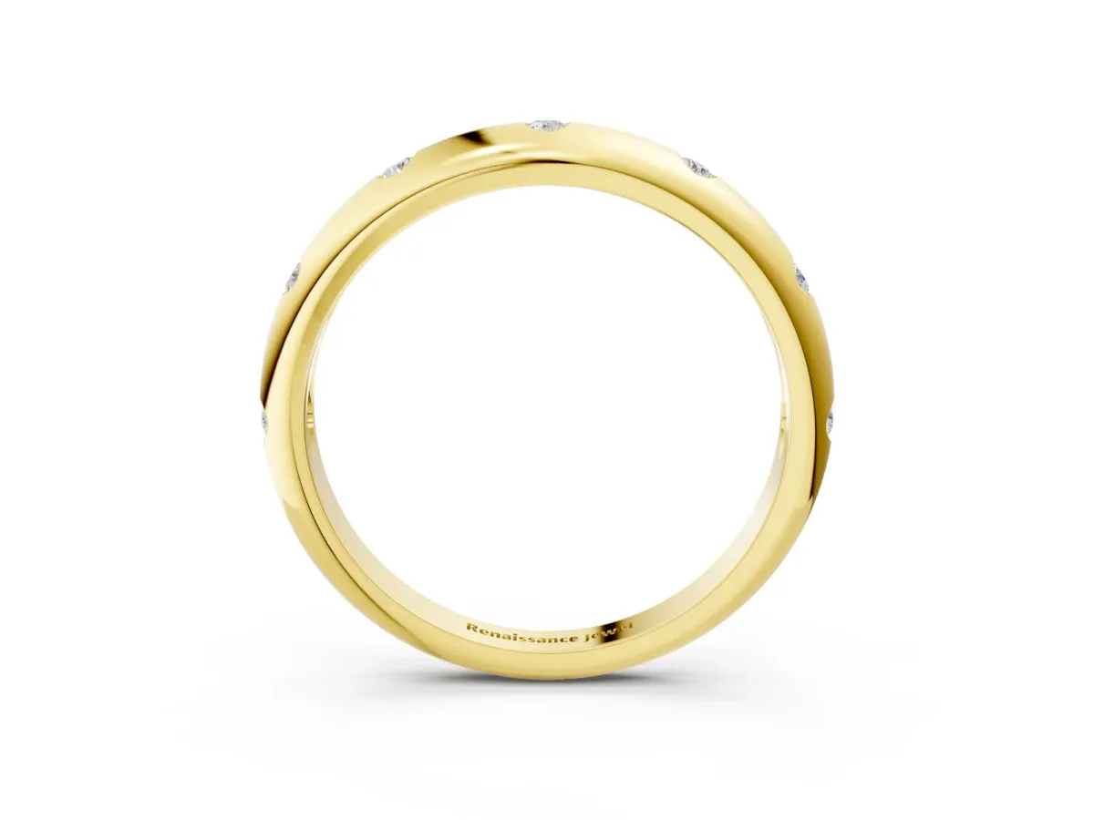 Bezel Set Round Diamond Comfort Fit Band Yellow gold