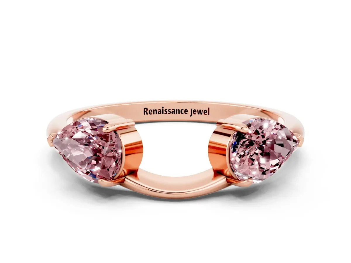 Two-Stone Pear Morganite Bypass Ring with Prong Setting Rose gold