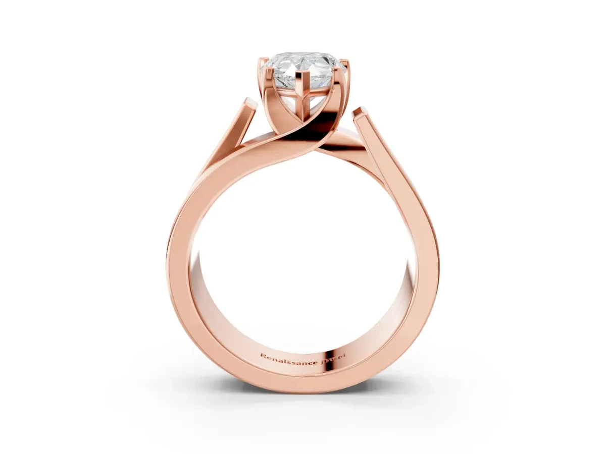 Modern Tension Set Pear Cut Diamond Solitaire Wide Band Ring Rose gold