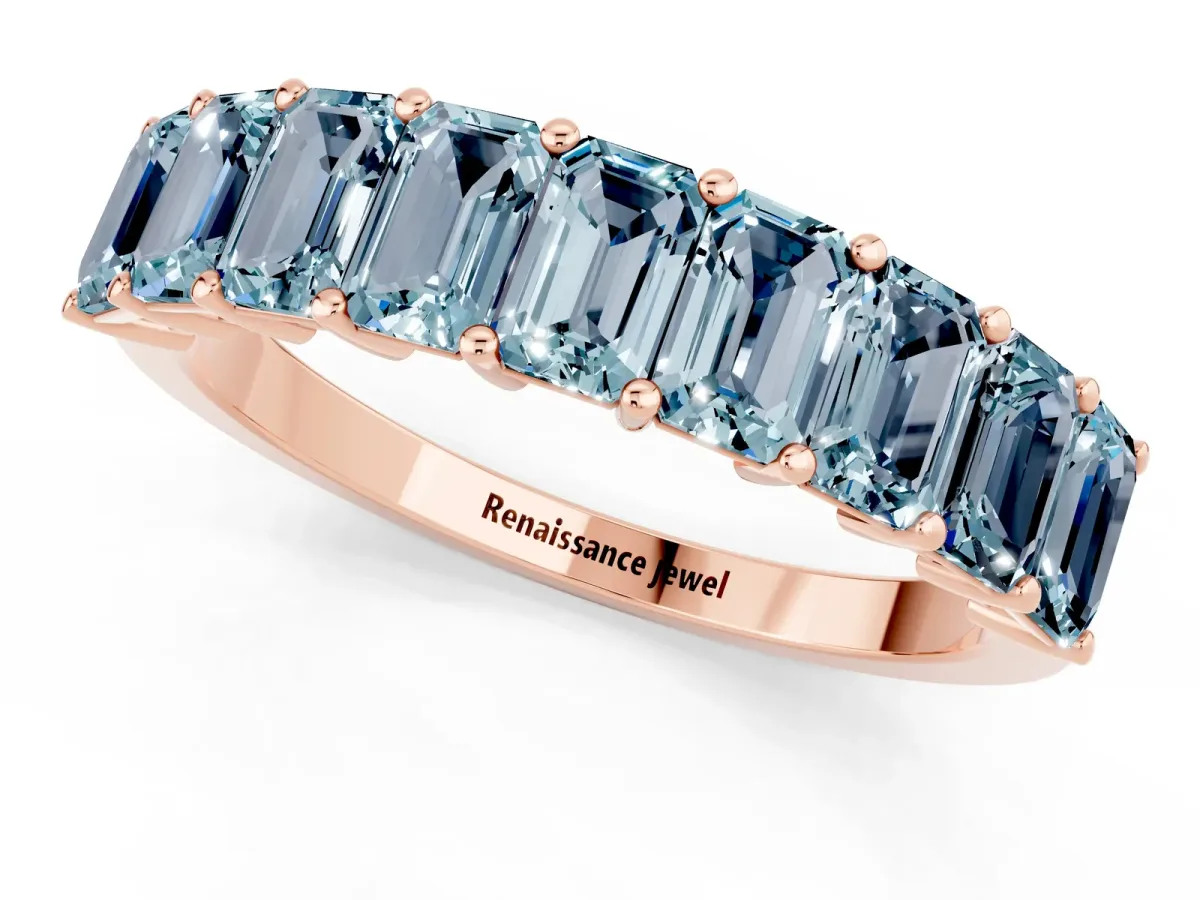 Emerald Cut Aquamarine Prong-Set Eternity Band Rose gold