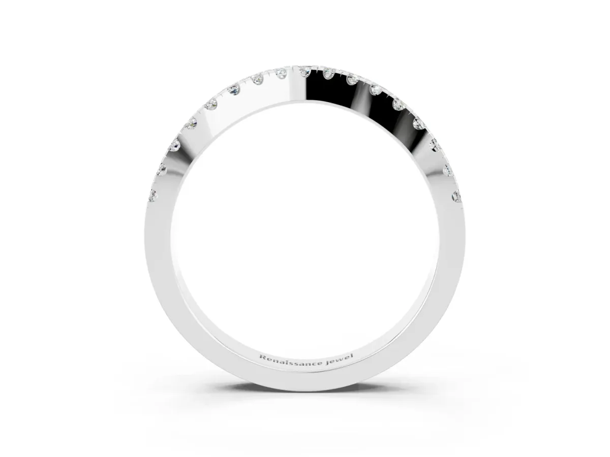 Round Moissanite Pavé Curved Band with Shared Prong Setting Silver